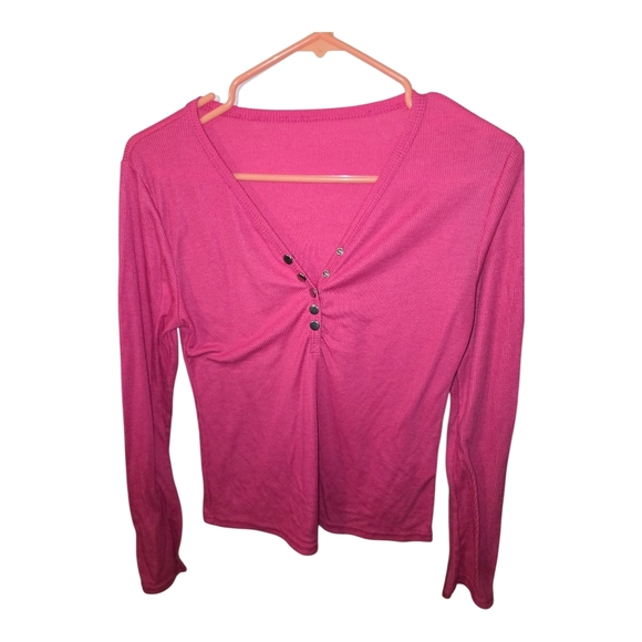 Tops - Pink V-Neck Buttoned Women's Top